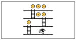 Illustration of a man collecting coins as he goes up ladders to signify gamification