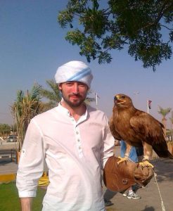 Paul Grimaud with a falcon