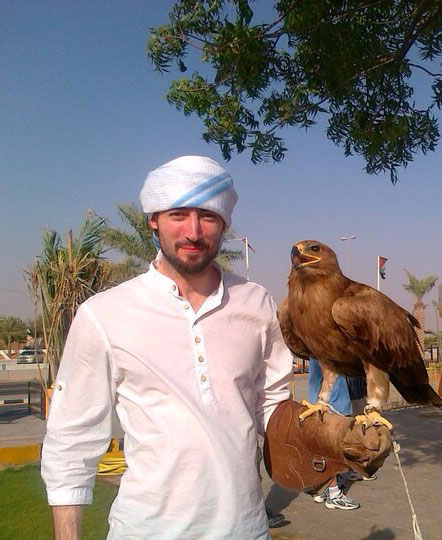 Paul Grimaud with a falcon