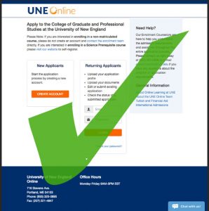 Application for UNE Online Graduate School