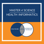 An infographic that explains the Master in Health Informatics program and how it combines healthcare and health technology
