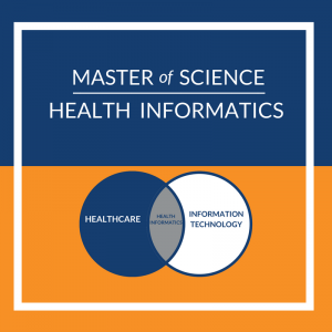 An infographic that explains the Master in Health Informatics program and how it combines healthcare and health technology