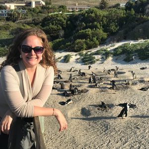 Nicole Petrin, social work mentor, with penguins