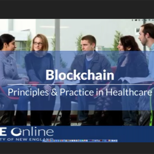 Still from the blockchain webinar showing students conversing with each other in a circle of chairs