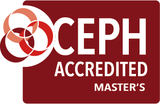 CEPH accredited logo for master's program in red and white