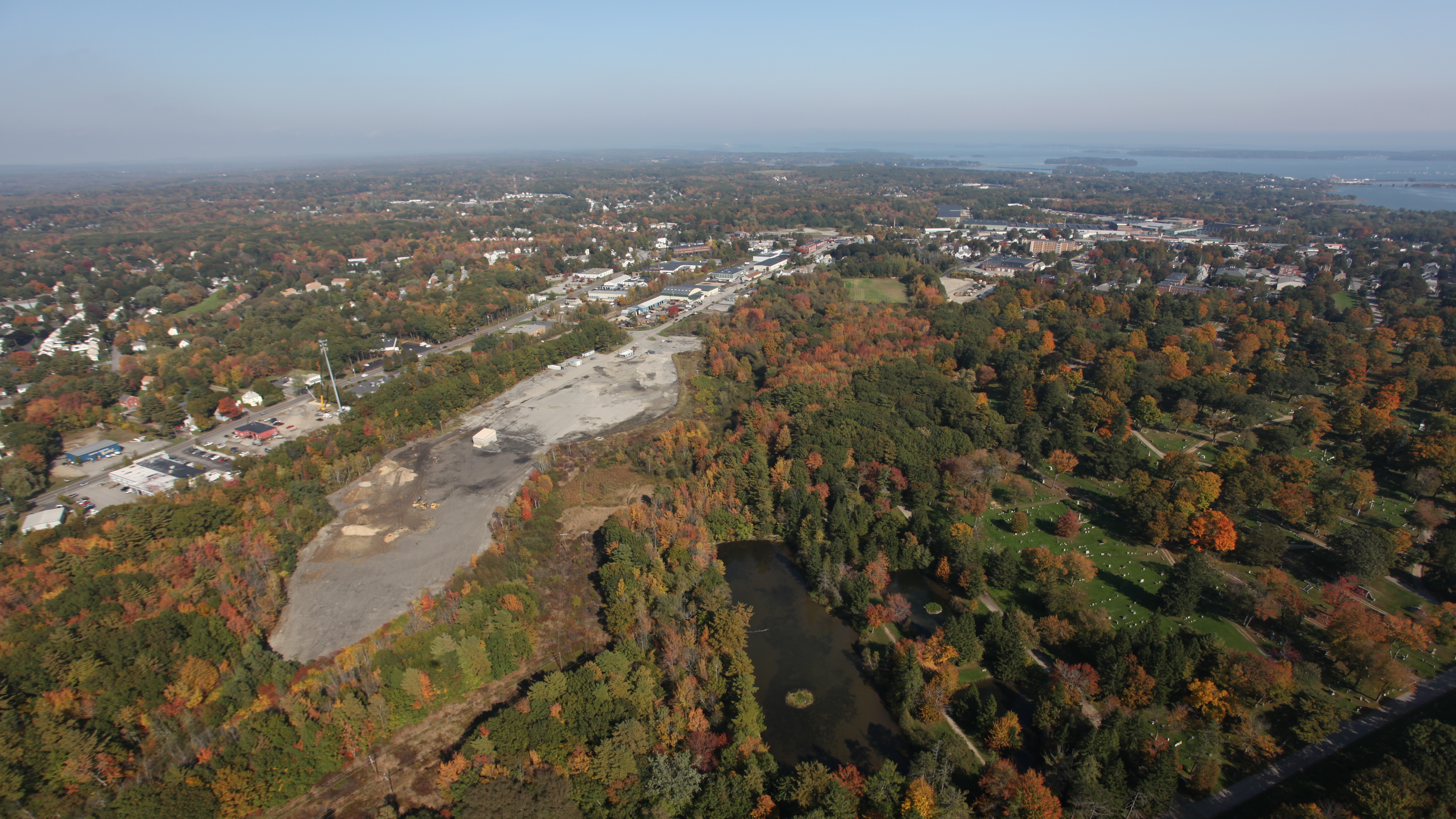 Aerial shot of campus and surrounding area