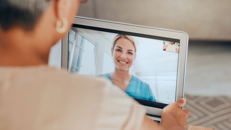 Healthcare, medical professional or senior woman video call,